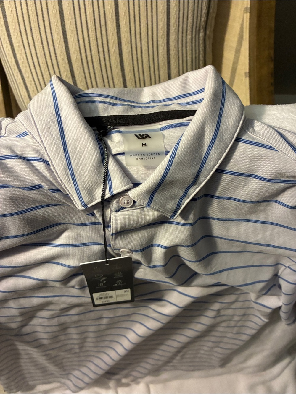 Men's Striped Polo Shirt - gray with Blue Stripes
